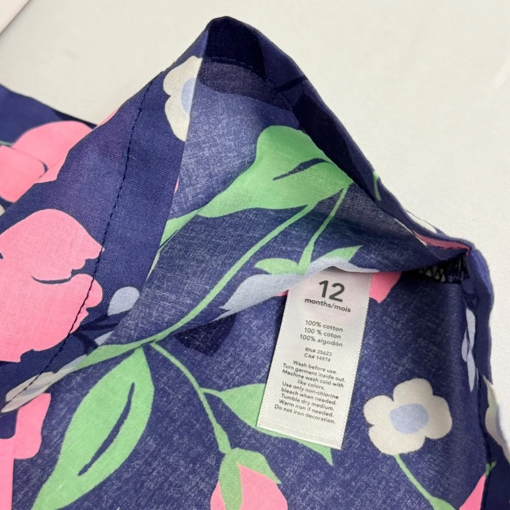 Carters Baby Girl 12M Navy Blue Floral Cotton Cap Sleeve Tunic Top Cottagecore